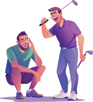 Laughing golfing friends, flat style illustration vector