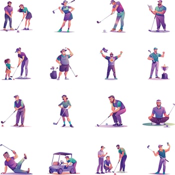 Collection of Golf Players Flat Character Illustrations vector