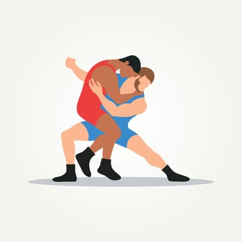 minimalist wrestling wrestlers fight flat icon logo illustration design. simple modern mixed martial art, sportsmanship concept vector