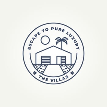 minimalist villa tropical beach line art icon logo illustration design. simple modern rental vacation house logo concept vector