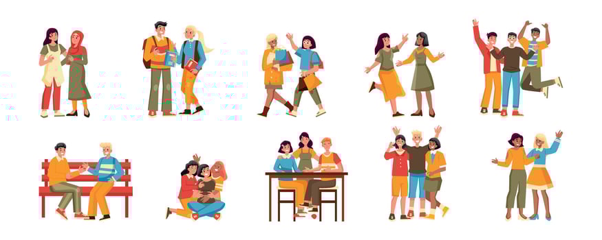 Hand drawn flat friendship day set vector