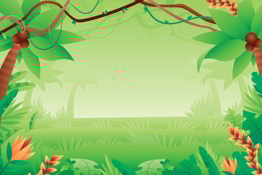 Gradient jungle background with foliage and tropical leaves vector