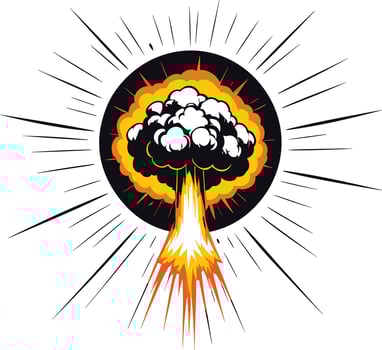 Nuclear blast with fiery explosion and shockwave emanating outward vector