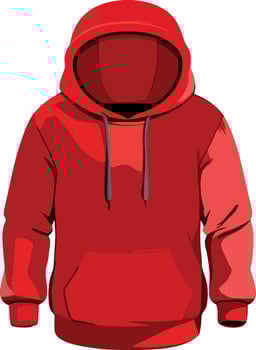 Red hoodie sweatshirt with drawstrings and kangaroo pocket featuring large hood vector