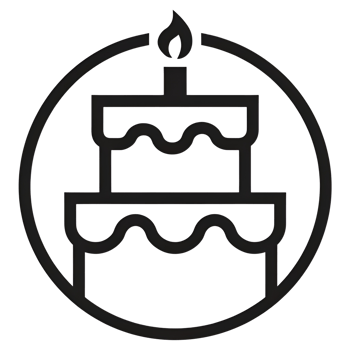 A black and white logo of a cake with a candle png