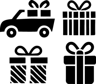Gift box and car icons with bows and hands for celebrations and holidays vector