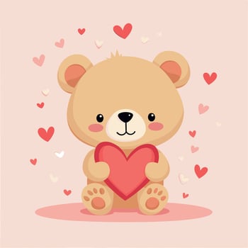 Cute teddy bear with hearts, Valentine's Day illustration vector