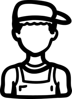 Boy Wearing Cap and Overalls Line Art for Design Projects vector