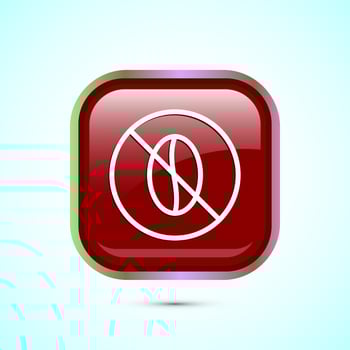 Caffeine free icon design illustration, No caffeine badge, sticker label design. Red Color Square Button Design vector