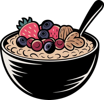 Colorful Breakfast Bowl with Berries Nuts and Oatmeal for Healthy Lifestyle Designs vector