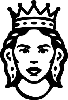 Crowned Female Portrait Line Art for Tattoo or Coloring Book Design vector