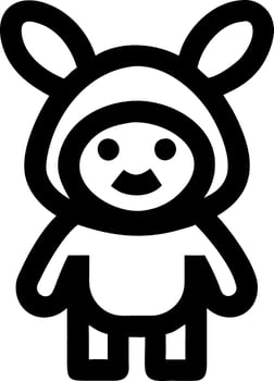 A black and white cartoon bunny with ears vector