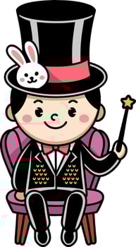 Cute Cartoon Magician with Top Hat and Magic Wand Art for Kids vector