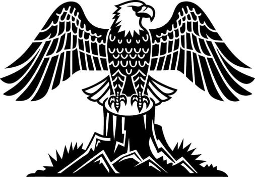 Majestic Eagle Silhouette with Outstretched Wings on Tree Stump Illustration vector