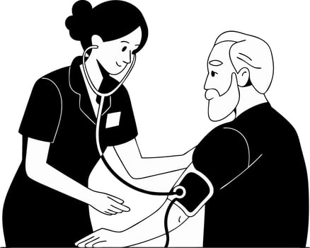 Nurse Checking Elderly Patient Blood Pressure Medical Care Illustration vector