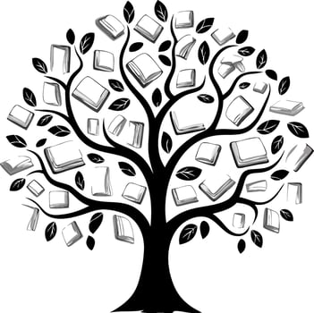 Silhouette Book Tree Education Concept for Libraries and Learning Resources vector