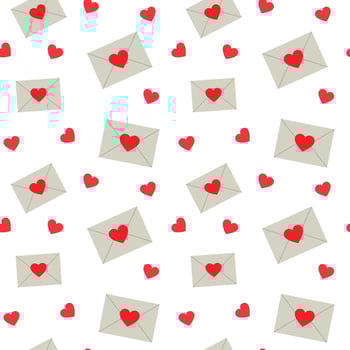 Light envelopes with hearts on white background seamless pattern vector