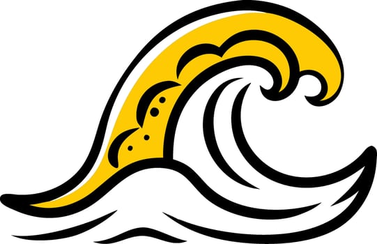 Vibrant Yellow Ocean Wave Illustration for Tattoos and Designs vector