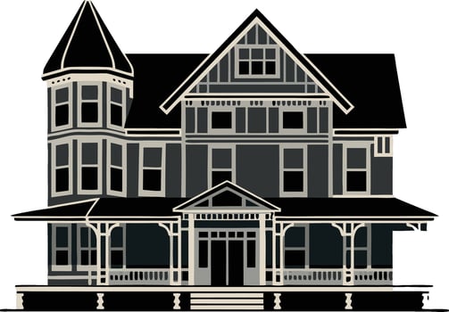 Victorian Gothic House Illustration Detailed Architectural Design vector