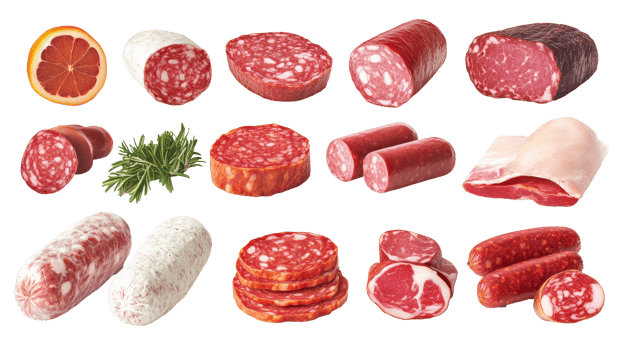 Elegant display of cured meat varieties png