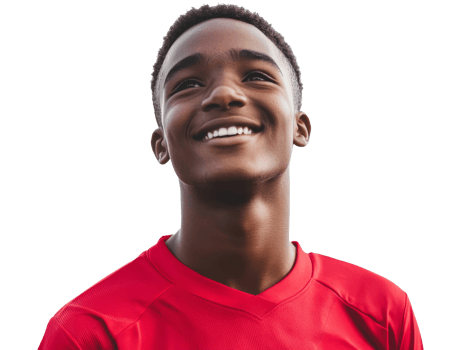 Confident young athlete in red jersey png