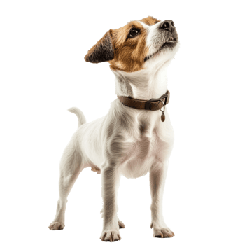Playful dog standing confidently in bright light png