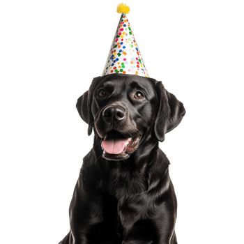 Happy black dog with party hat png
