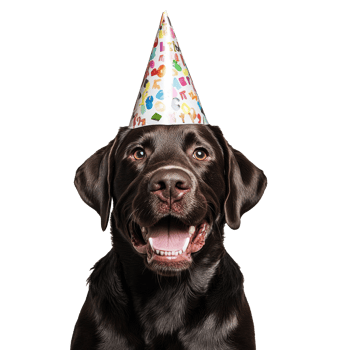 Happy dog wearing a party hat for celebration png