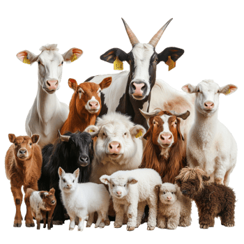 Farmyard animals gathered for a friendly portrait png
