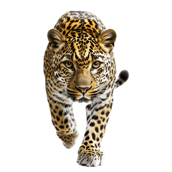 Leopard running towards the viewer with intensity png