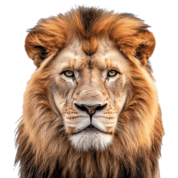 Majestic lion with a full mane on a white backdrop png