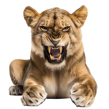 Fierce lioness displaying strength and dominance png