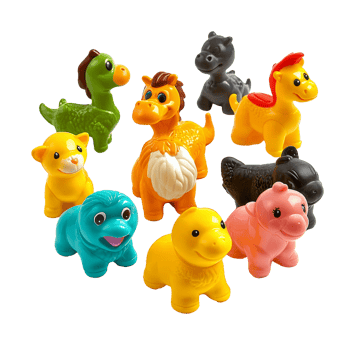 Vibrant plastic animal toys for fun png