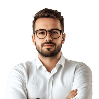 Confident young man with glasses in a white shirt png