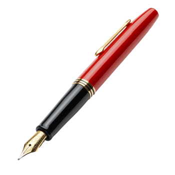 Elegant red and black fountain pen resting poised png