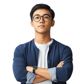 Confident young man posing with arms crossed png