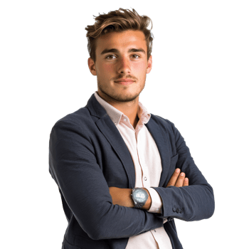 Confident young man poses with arms crossed png