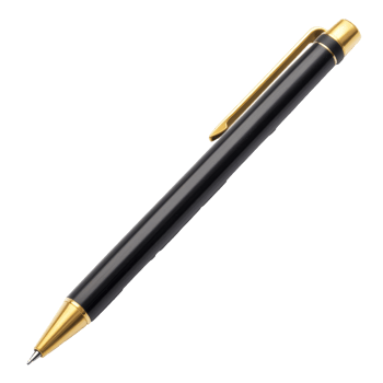 Elegant black pen with golden accents on display png