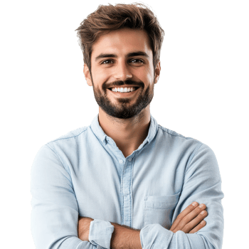 Smiling man in light blue shirt png