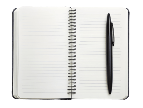 Blank notebook and black pen ready for notes png