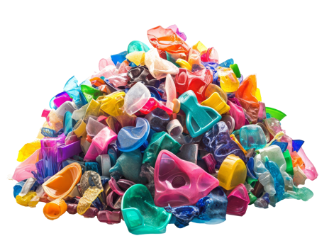 Multicolored plastic pieces for recycling png