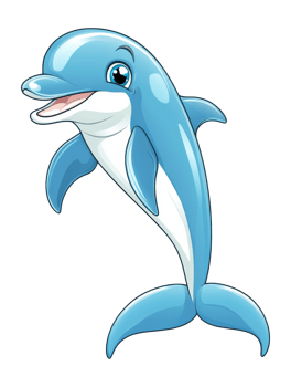 Cute cartoon dolphin swimming and smiling joyfully png