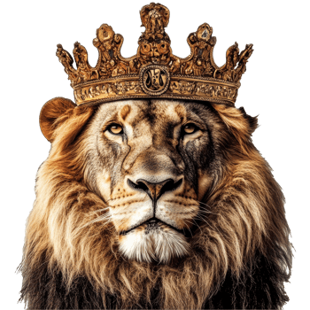 Majestic lion wearing an ornate crown in studio png