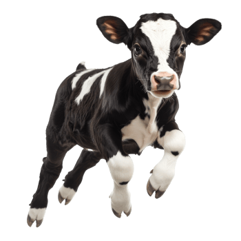 Calf jumping in playful motion on white background png
