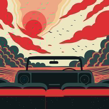 Sunset Road Trip Abstract Car and Scenic View vector
