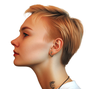 Unique profile of a young person with short hair png