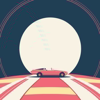 Retro Convertible Car on Abstract Road vector