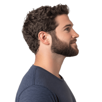 Young man with curly hair and full beard profile png