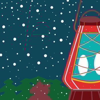 Winter Night Lantern Scene Snowy Landscape with Trees vector