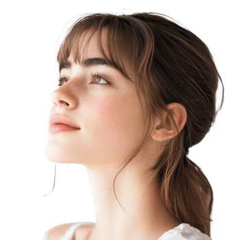 Young woman with natural beauty looking upward png